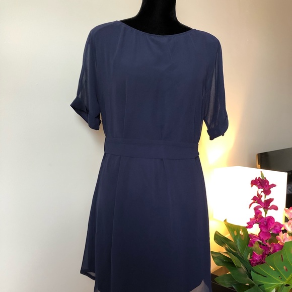 Women's Roll Up Sleeve Loose Chiffon Short Dress - Picture 4 of 8